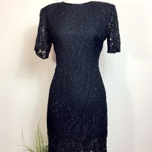 Vintage Laurence Kazar Black Beaded Sequin Dress